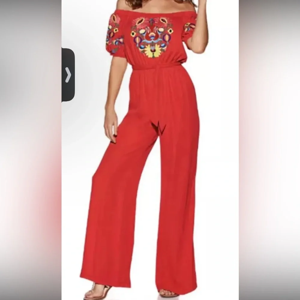 BOSTON PROPER VA VA BY JOY HAN Red Boho Floral Off The Shoulder
Jumpsuit - Picture 4 of 6